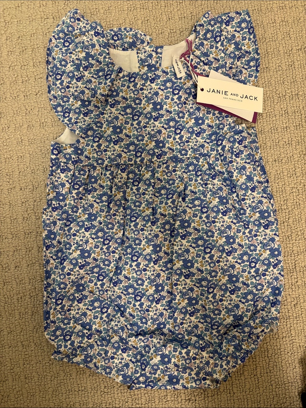 Janie and Jack Blue and White Floral Flutter-Sleeve Romper